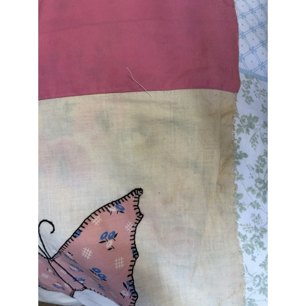 Vintage Atq Homemade Quilt Butterfly Feedsack Quilt Topper Homemade 99